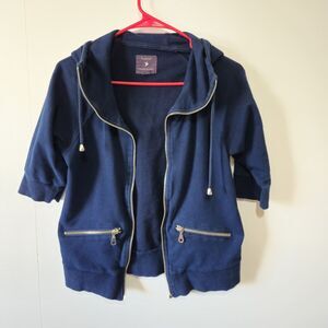 Forever 21 Navy Y2K Hooded Zip Up Jacket Chunky Zippers Pockets Size Small READ